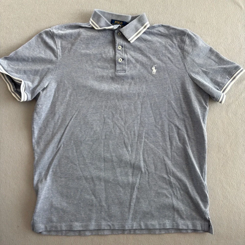 Polo Ralph Lauren Mens Classic Fit Stretch Mesh Polo Shirt Blue Tipped Large
